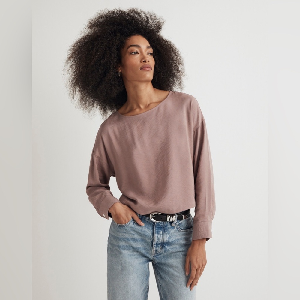 Madewell Relaxed Tulip-Back Long-Sleeve Top‎ Dusty Rose Mauve Size Large